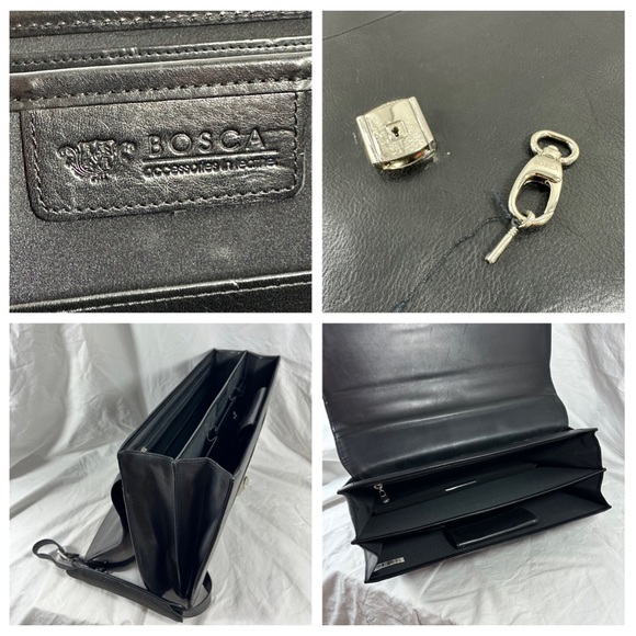 Vintage BOSCA double gusset black leather briefcase with shoulder strap - Picture 14 of 14